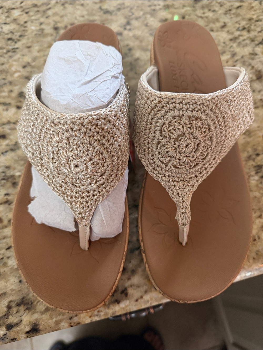 Skechers Women's Crochet Thong Sandals in Tan